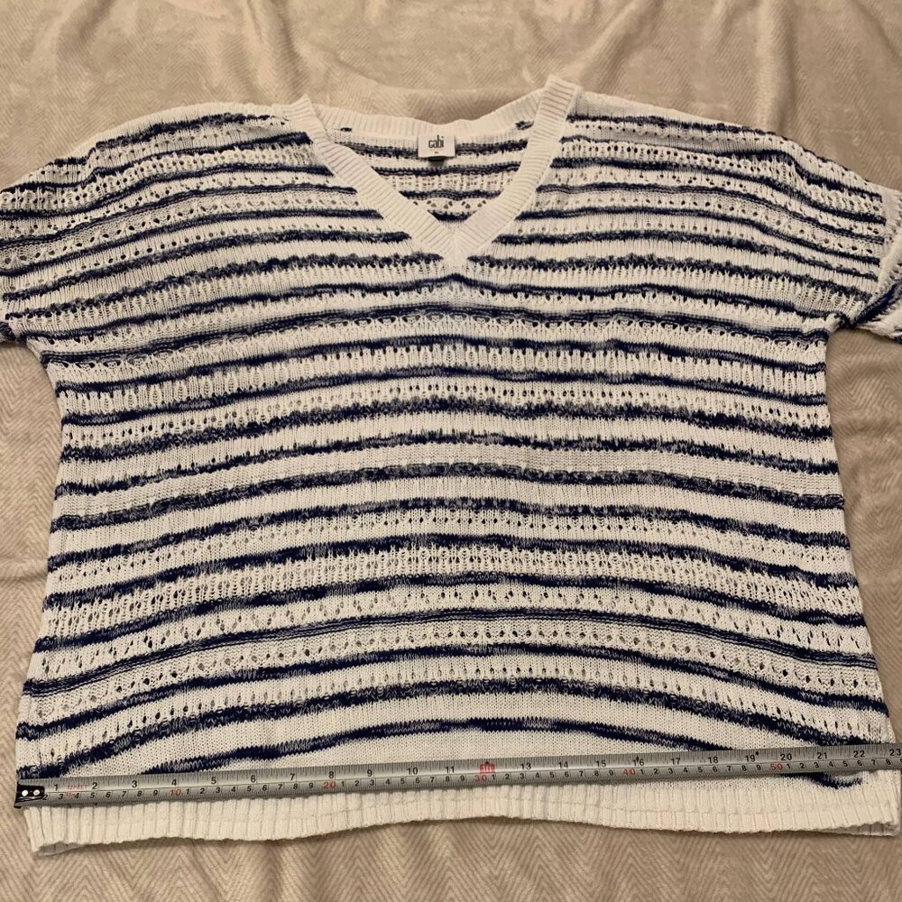 CAbi Navy & White Striped Knit Oversized Sweater - Size M (fits L) - Picture 6 of 10
